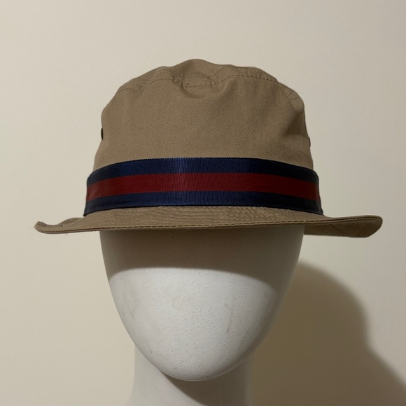 J Press Tan Bucket Hat with Striped Band